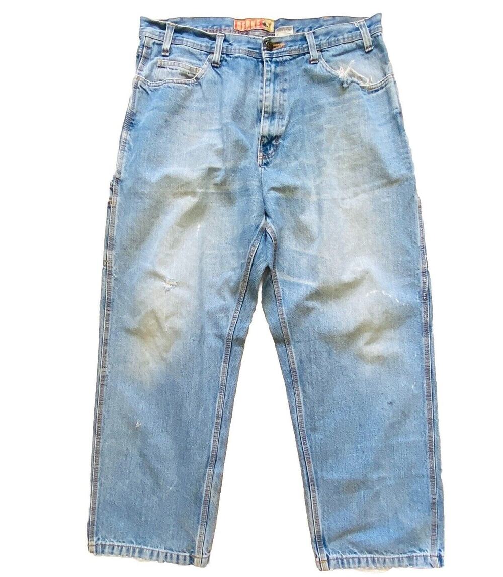 Berne Jeans Mens 36x30 Blue Vintage Baggy Utility Faded Five Pocket Rugged